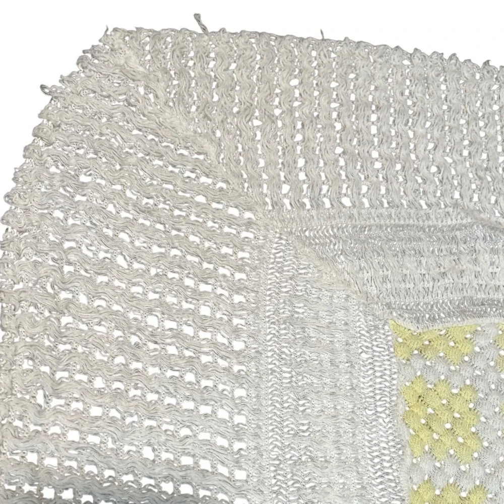 Vintage DuPont Orlon Acrylic Hand Crafted Baby Blanket/Table Topper Yellow White